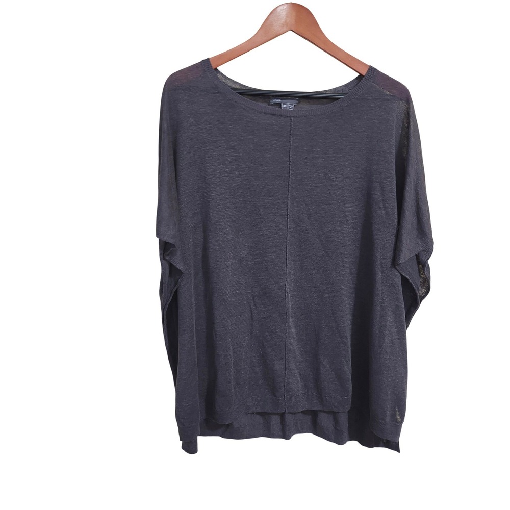 Vince 100% Linen Knit Top Womens XS Charcoal Grey Boxy Oversized Short Sleeve